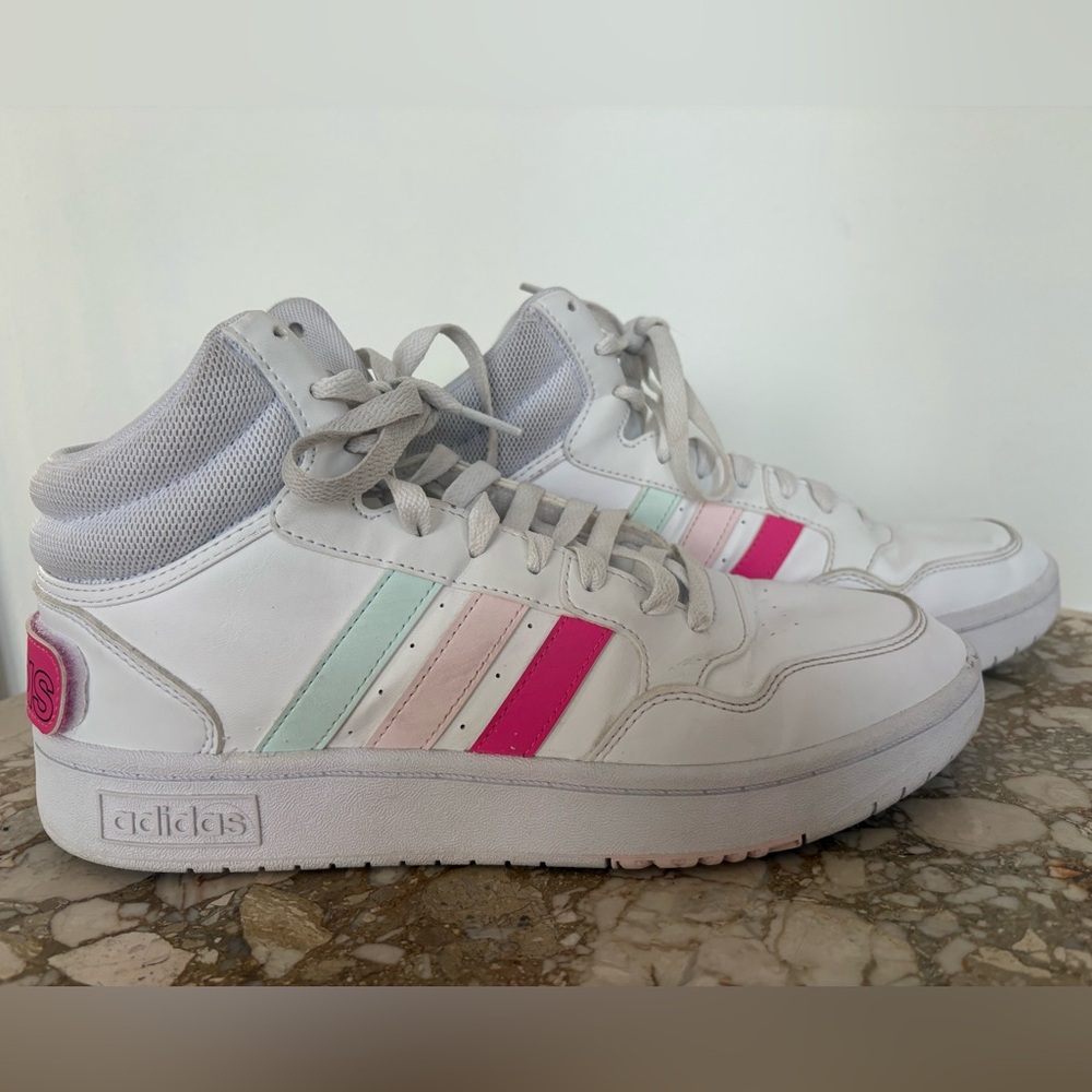 Adidas Hoops 3.0 Mid White Pink Mint High Top Sneakers Women's 9 GX7235